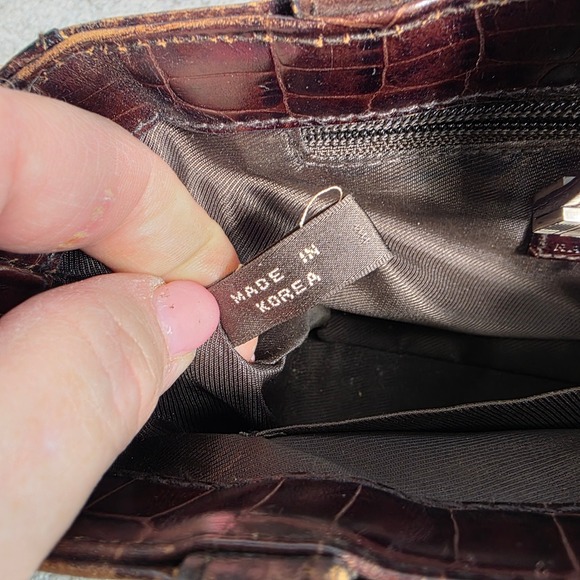 VTG Lauren Ralph Lauren Mini Purse Tote Bag Brown Croc Embossed Leather Small - Picture 9 of 12